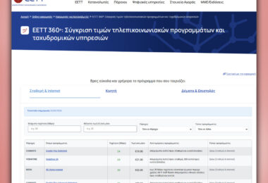 ΕΕΤΤ 360: Εργαλείο σύγκρισης τιμών τηλεπικοινωνιακών προγραμμάτων και ταχυδρομικών υπηρεσιών