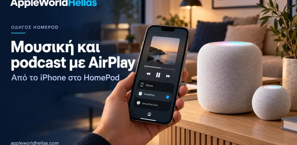 AirPlay στο HomePod: Μουσική και podcast από το iPhone